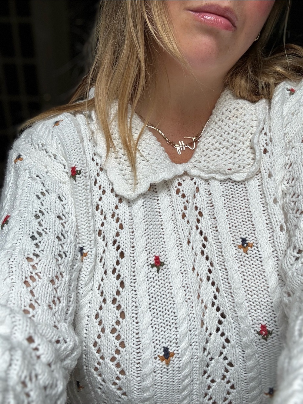 Sézane  vibe Liz Sport Vintage Collared Rosebud Knit Sweater
